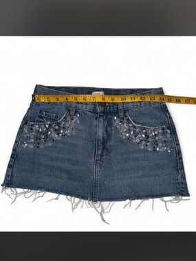 BDG Blue Denim Mini Skirt with Sequin Accent